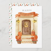 Prettig Thanksgiving-dag Herfst Huisdeur Pompoen Feestdagenkaart (Voorkant / Achterkant)