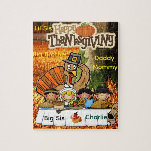 Prettig Thanksgiving-dag Legpuzzel Familie Dankbaa (Verticaal)