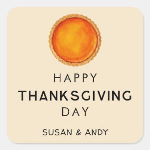 Prettig Thanksgiving-dag met pompoentaart Vierkante Sticker
