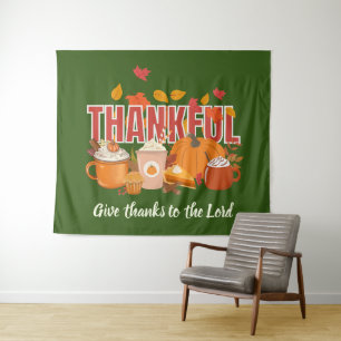 Prettig Thanksgiving DANKBAAR Pompoen Christelijk Wandkleed