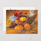 Prettig Thanksgiving Day pompoenen met kat Briefkaart (Voorkant / Achterkant)