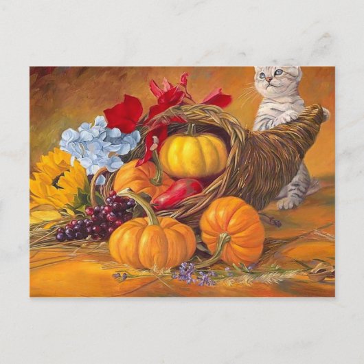 Prettig Thanksgiving Day pompoenen met kat Briefkaart (Voorkant)