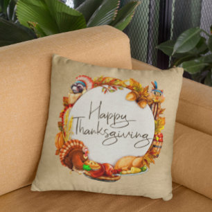 Prettig Thanksgiving Dieren Kranz Kalkoen Herfst Kussen