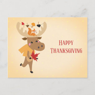 Prettig Thanksgiving Eland Eekhoorn Kleurrijk Briefkaart