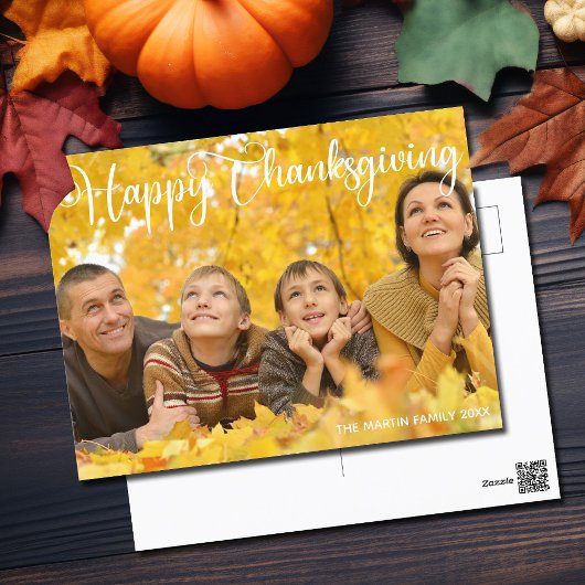 Prettig Thanksgiving Elegante witte script foto Briefkaart