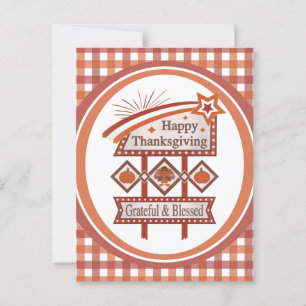 Prettig Thanksgiving Erkentelijk & Gezegend Retro  Briefkaart