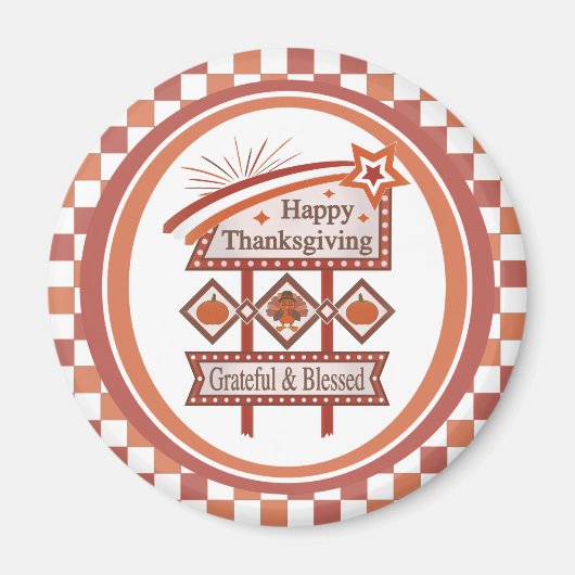 Prettig Thanksgiving Erkentelijk & Gezegend Retro Magneet (Voorkant)
