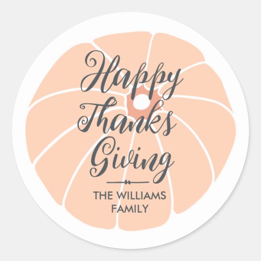 Prettig Thanksgiving Familie Naam Pompoen Ronde Sticker (Voorkant)