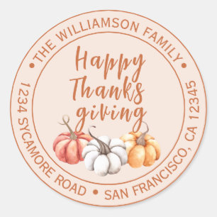 Prettig Thanksgiving Familienaam Retouradres Ronde Sticker