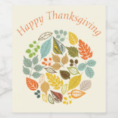 Prettig Thanksgiving Gedempte herfstkleuren blader Wijn Etiket (Enkel label)