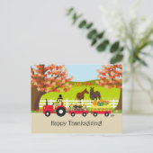 Prettig Thanksgiving Gele Labrador Tractor Briefkaart (Staand voorkant)