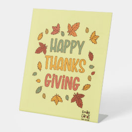 Prettig Thanksgiving - Gele Thema Reclamebord Met Voetstuk