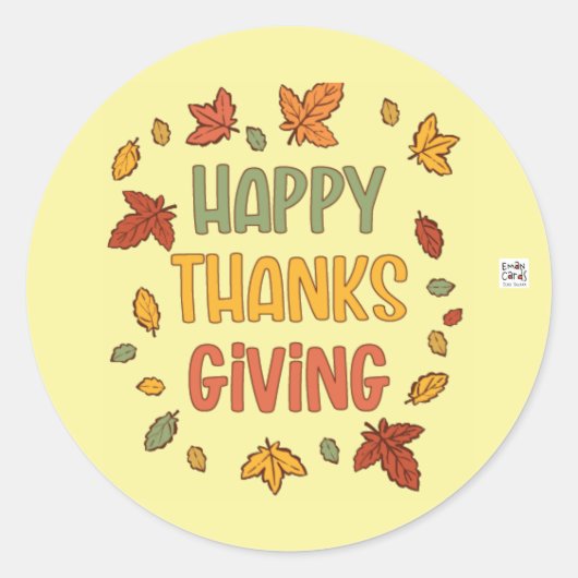 Prettig Thanksgiving - Gele Thema Ronde Sticker (Voorkant)