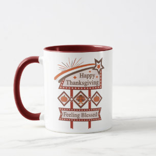 Prettig Thanksgiving Gevoel Gezegend Retro Bord Mok