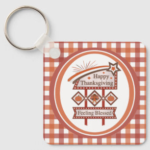 Prettig Thanksgiving Gevoel Gezegend Retro Bord Sleutelhanger