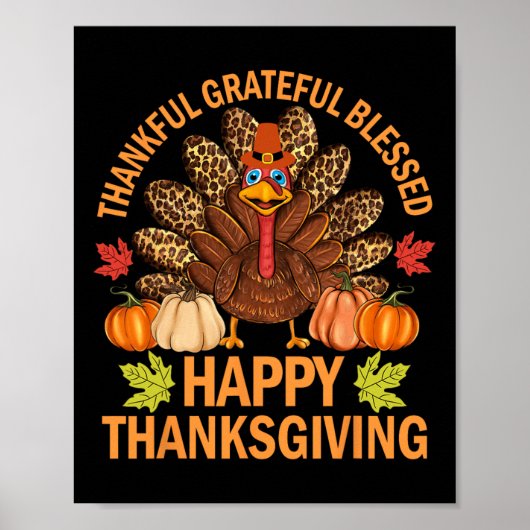 Prettig Thanksgiving Grappige Kalkoen Pompoen Herf Poster (Voorkant)