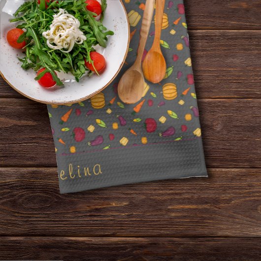 Prettig Thanksgiving groentepatroon grijs Theedoek