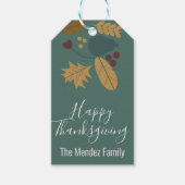Prettig Thanksgiving Herfst Folklore Groen Blauw Cadeaulabel (Voorkant)