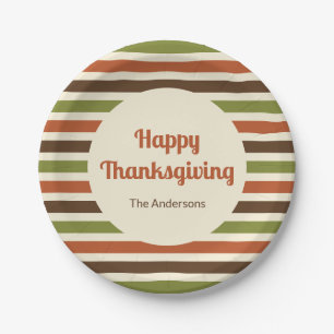 Prettig Thanksgiving Herfst Kleuren Strepen met Na Papieren Bordje