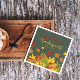 Prettig Thanksgiving Herfst Kleurrijk Loof Op Hout Servet