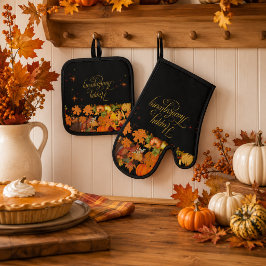 Prettig Thanksgiving Herfst Oogst Ovenwant & Pannenlap Set