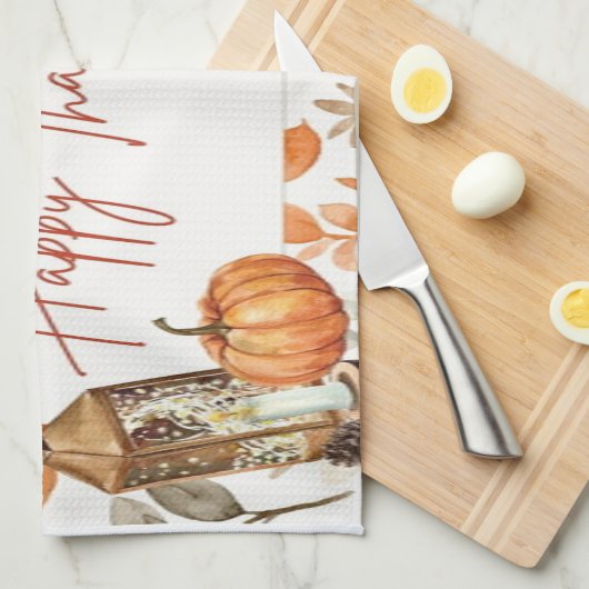 Prettig Thanksgiving Herfst Pompoen & Kalkoen Theedoek (Quarter Fold)