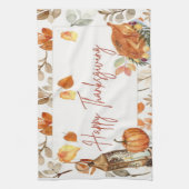Prettig Thanksgiving Herfst Pompoen & Kalkoen Theedoek (Verticaal)
