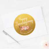 Prettig Thanksgiving Herfst Pompoen Klassiek Goud Ronde Sticker (Envelop)