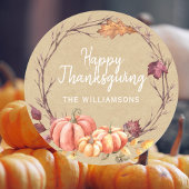 Prettig Thanksgiving Herfst Pompoen Kraft Papier Ronde Sticker