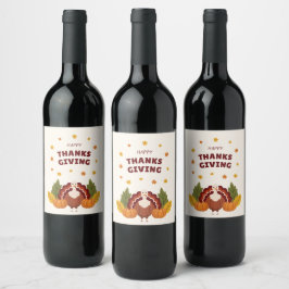 Prettig Thanksgiving Herfst Pompoen Wijn Etiket