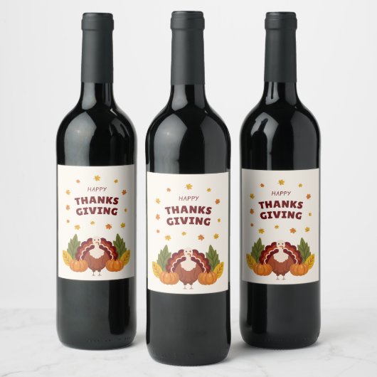Prettig Thanksgiving Herfst Pompoen Wijn Etiket (Flessen)