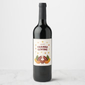 Prettig Thanksgiving Herfst Pompoen Wijn Etiket (Voorkant)