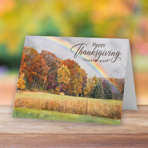 Prettig Thanksgiving Herfst Regenboog Landschap Kaart