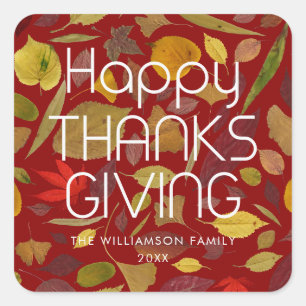 Prettig Thanksgiving Herfstbladeren Roest Rood Bou Vierkante Sticker