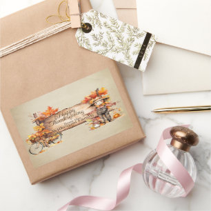 Prettig Thanksgiving Houten Bord & Herfst Scene Rechthoekige Sticker