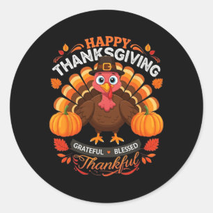 Prettig Thanksgiving Kalkoen Dankbaar Gezegend Dan Ronde Sticker