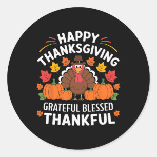 Prettig Thanksgiving Kalkoen Dankbaar Gezegend Dan Ronde Sticker