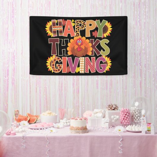 Prettig Thanksgiving Kalkoen Grappige Pompoen Seiz Spandoek (Feest)