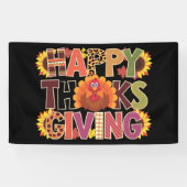 Prettig Thanksgiving Kalkoen Grappige Pompoen Seiz Spandoek (Horizontaal)