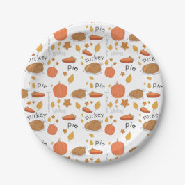 Prettig Thanksgiving Kalkoen & Pompoentaart Papieren Bordje