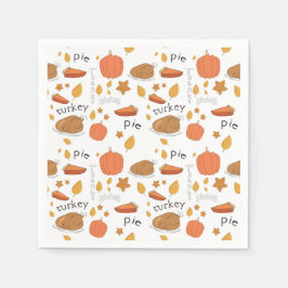 Prettig Thanksgiving Kalkoen & Pompoentaart Servet