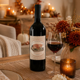 Prettig Thanksgiving Kalkoen Wijnlabel Wijn Etiket