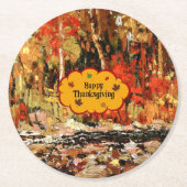 "Prettig Thanksgiving," Kleuren van de herfst Ronde Kartonnen Onderzetter (Voorkant)