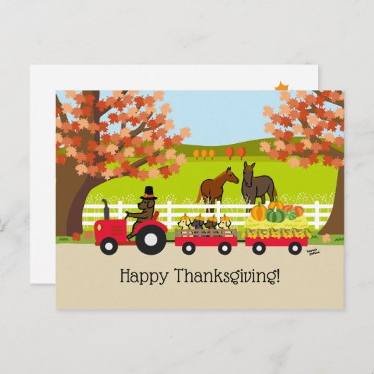 Prettig Thanksgiving Labradors en Tractor Briefkaart (Voorkant / Achterkant)