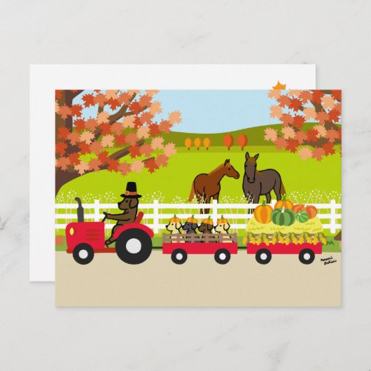 Prettig Thanksgiving Labradors en Tractor Briefkaart (Voorkant / Achterkant)