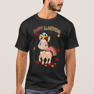Prettig Thanksgiving Lama Herfstbladeren Lama Kalk T-shirt