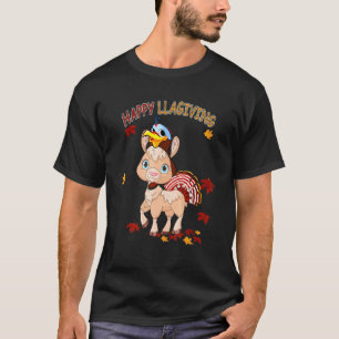 Prettig Thanksgiving Lama Herfstbladeren Lama Kalk T-shirt