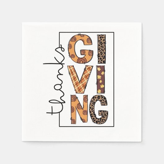 Prettig Thanksgiving Luipaardprint Regenboogkalkoe Servet (Voorkant)