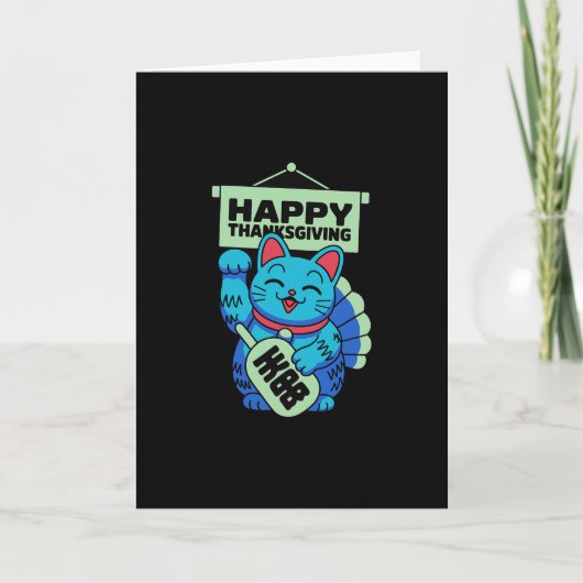 Prettig Thanksgiving Maneki Neko Lucky Cat Japans Kaart (Voorkant)