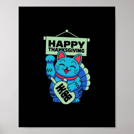 Prettig Thanksgiving Maneki Neko Lucky Cat Japans Poster (Voorkant)
